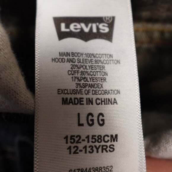 Levi’s Denim Trucker Jacket Hoodie Youth Large Blue Jean Sweatshirt - Picture 4 of 10